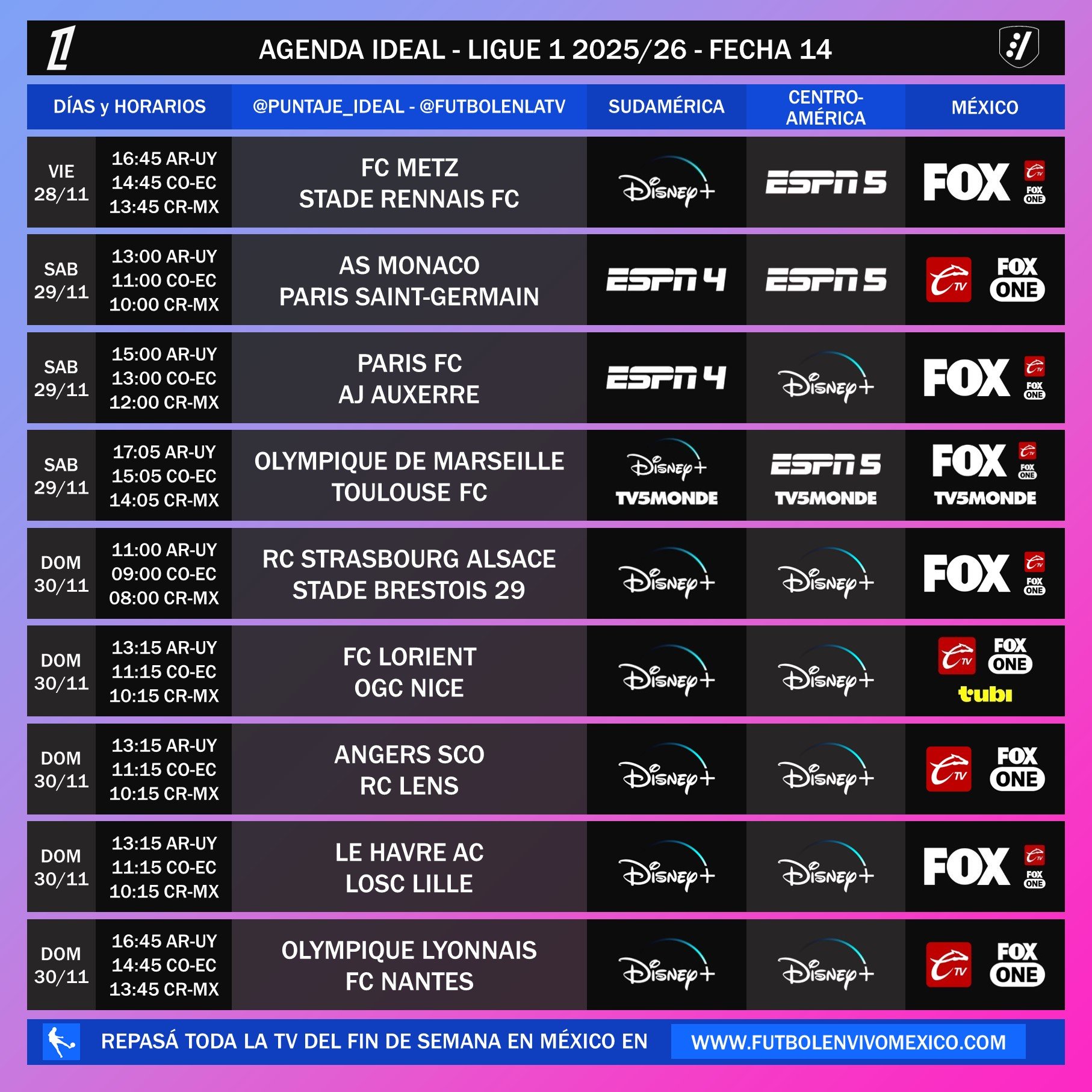 Agenda Deportiva Ligue 1