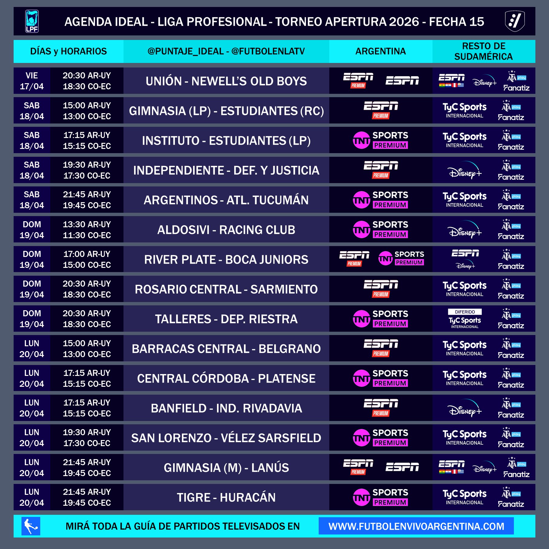 Agenda Deportiva Liga Argentina