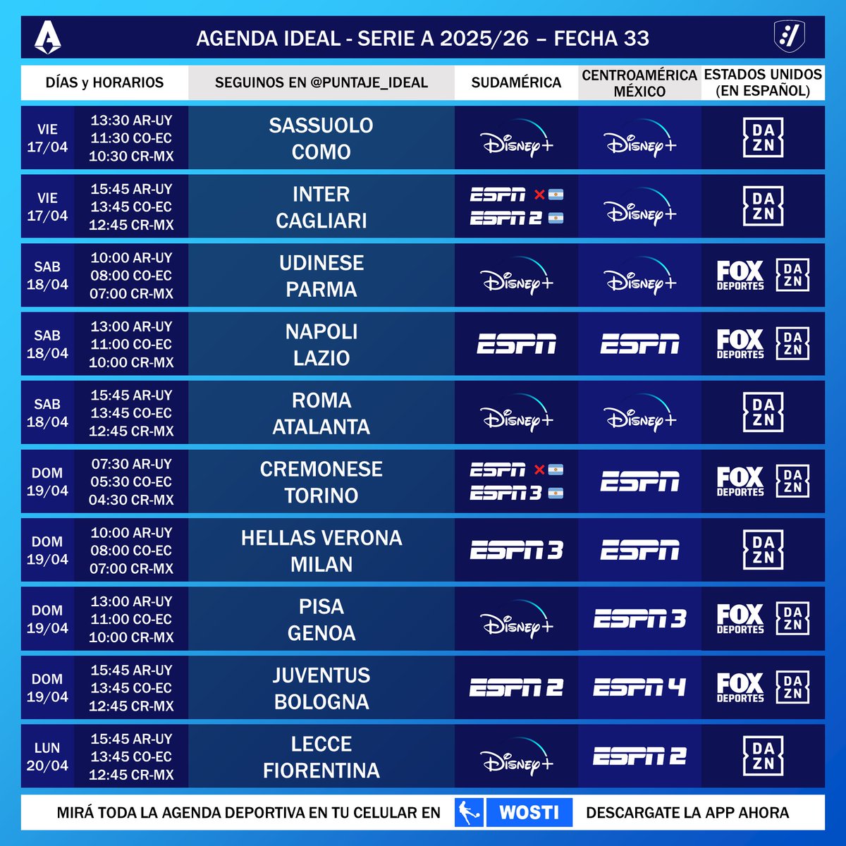 Agenda Deportiva Serie A